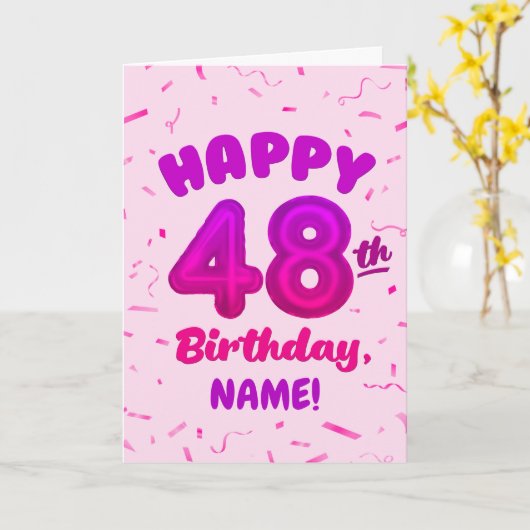 Happy 48th Birthday Card with Custom Name カード (黄色い花)
