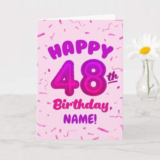 Happy 48th Birthday Card with Custom Name カード (小さな植物)
