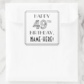 HAPPY 49th誕生日、アールデコスタイル、名前をカスタムする スクエアシール (バッグ)