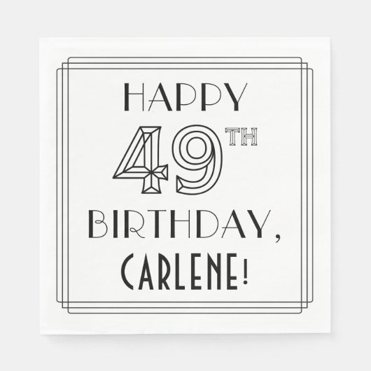 HAPPY 49th誕生日;アールデコスタイル;名前をカスタムする スタンダードランチョンナプキン (正面)