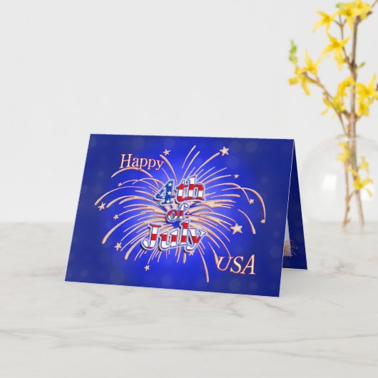 Happy 4 of 7月Fireworks Greeting Card カード (黄色い花)