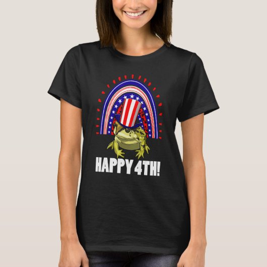 Happy 4Th American Flag Rainbow Frog Women Frog L Tシャツ (正面)