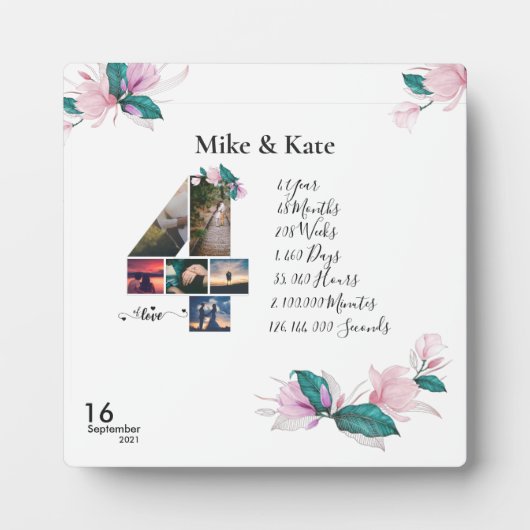 Happy 4th Anniversary,カスタムコラージュ フォトプラーク (正面)