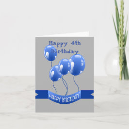 Happy 4th Birthday Blue Balloons カード