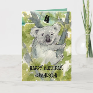 Happy 4th Birthday Grandson Koala Wildlife カード