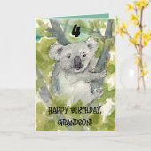 Happy 4th Birthday Grandson Koala Wildlife カード (黄色い花)