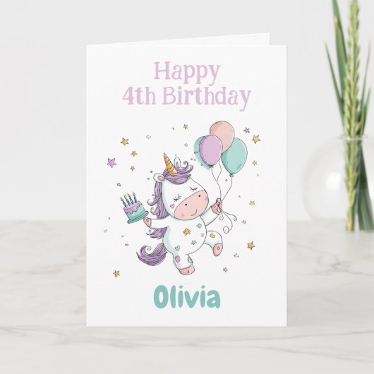 Happy 4th Birthday, Unicorn, Personalized カード (正面)