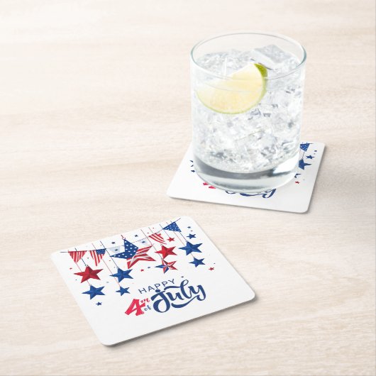 Happy 4th of 7月つるの星ID1103 スクエアペーパーコースター (インサイチュ)