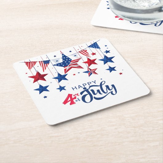 Happy 4th of 7月つるの星ID1103 スクエアペーパーコースター (アングル)
