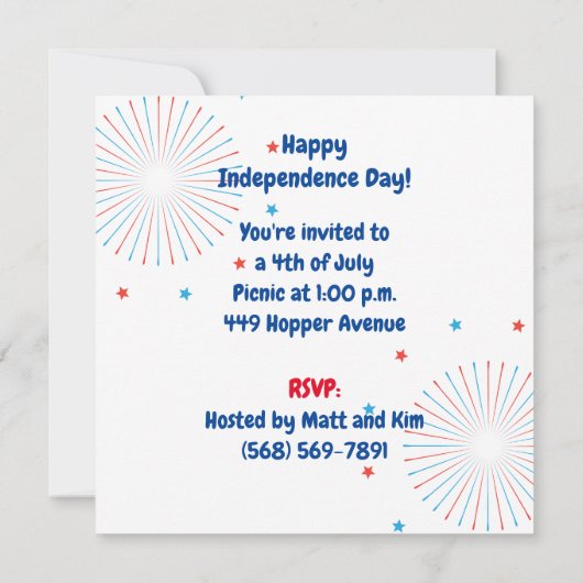 Happy 4th of 7月の休日の独立性パーソナライズ 招待状 (裏面)