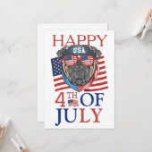 Happy 4th of 7月の独立記念日アメリカパーティー カード (正面/裏面インサイチュ)