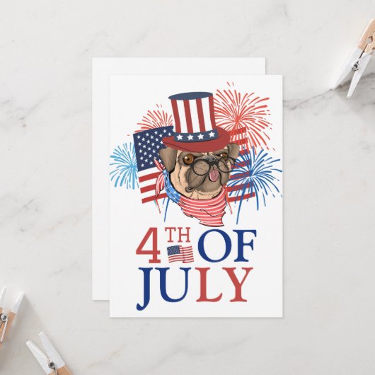 Happy 4th of 7月の独立記念日アメリカパーティー カード (正面/裏面インサイチュ)