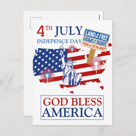 Happy 4th of 7月の独立記念日アメリカパーティー シーズンポストカード (正面/裏面)