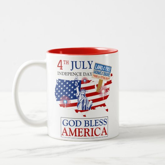Happy 4th of 7月の独立記念日アメリカパーティー ツートーンマグカップ (左)