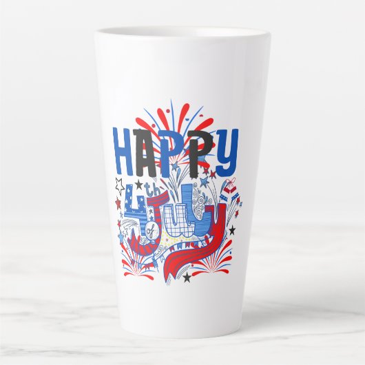 Happy 4th of 7月花火大会USA-63261 カフェラテマグ (正面)