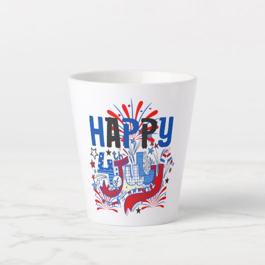 Happy 4th of 7月花火大会USA-63261 カフェラテマグ (正面)