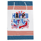 Happy 4th of 7月花火大会USA-63261 ミディアムペーパーバッグ (正面)