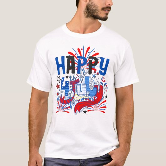Happy 4th of 7月花火大会USA-63261 Tシャツ (正面)