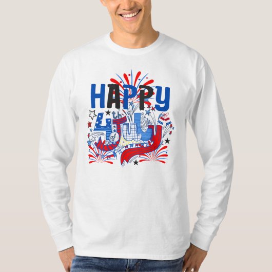 Happy 4th of 7月花火大会USA-63261 Tシャツ (正面)
