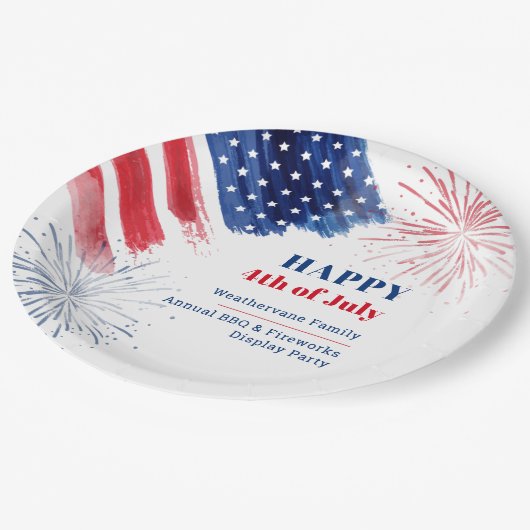 Happy 4th of 7月赤白と青の夏パーティー ペーパープレート (アングル)