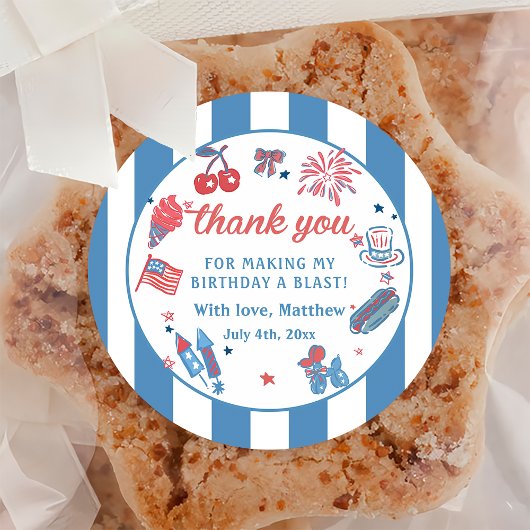 Happy 4th of 7月Fireworks BBQパーティーシール ラウンドシール