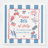 Happy 4th of 7月Fireworks BBQパーティーナプキンス (正面)
