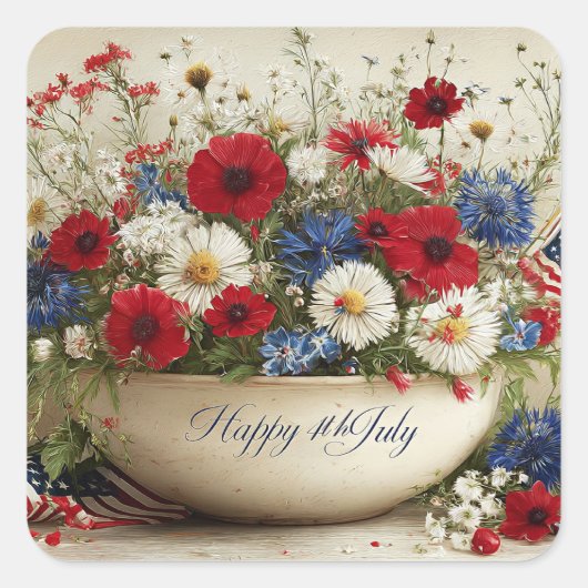 Happy 4th of July スクエアシール (正面)