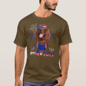Happy 4th Of July American Flag Irish Setter Tシャツ (正面)