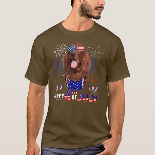 Happy 4th Of July American Flag Irish Setter Tシャツ (正面)