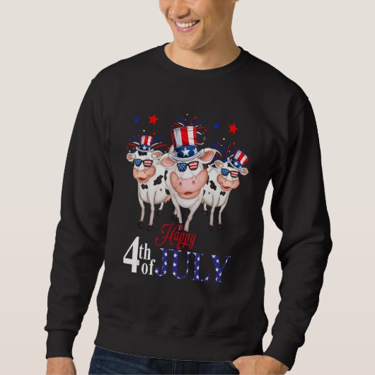 Happy 4th Of July American Flag Three Cute Cows Fi スウェットシャツ (正面)