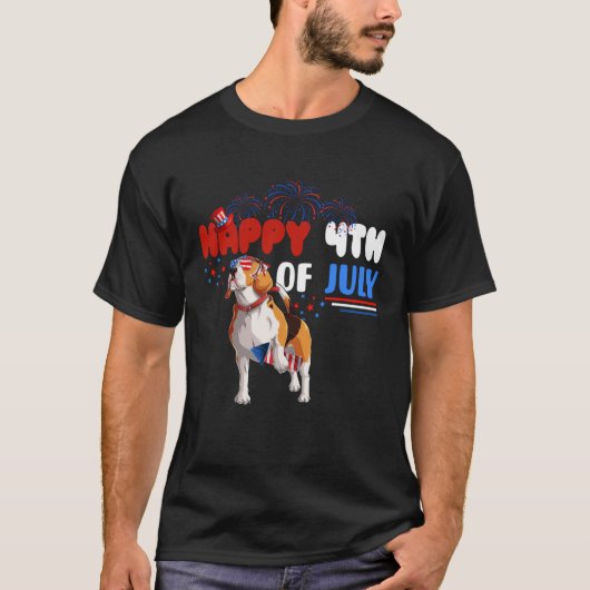 Happy 4th Of July Beagle America Flag Sunglasses Tシャツ (正面)