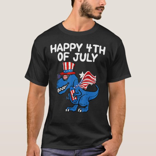 Happy 4th Of July Boys Toddler Trex Dinosaur Ameri Tシャツ (正面)