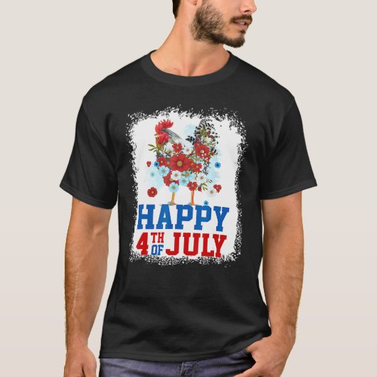 Happy 4th Of July Chicken Farmer Flower Bleached W Tシャツ (正面)