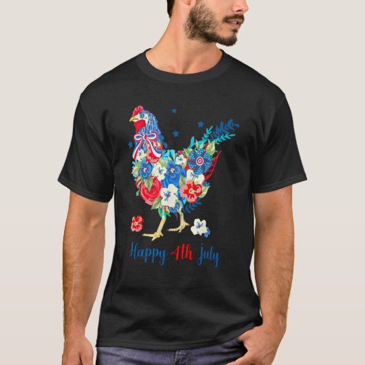 Happy 4th Of July Chicken  Flowers Patriotic USA F Tシャツ (正面)