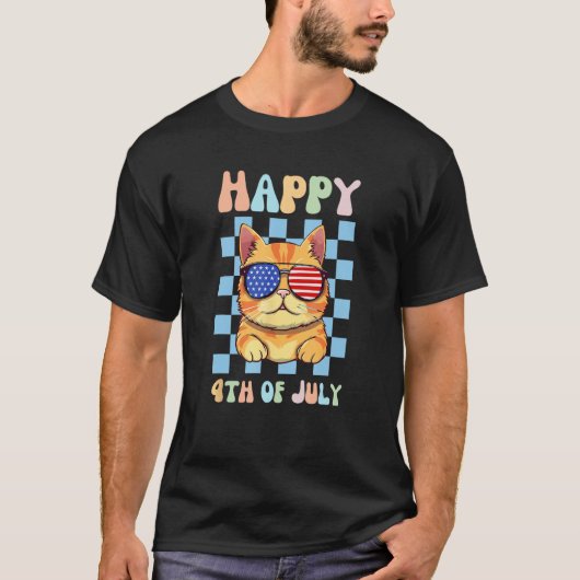 Happy 4th of July Cool Cat Sunglasses Patriotic US Tシャツ (正面)