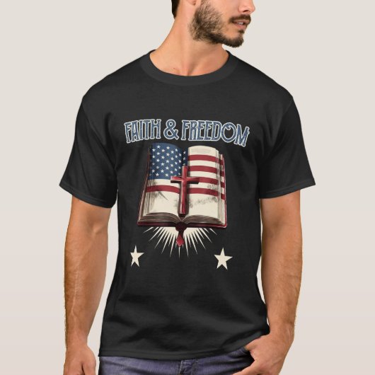 Happy 4th of July faith and freedom USA patriotic  Tシャツ (正面)