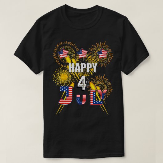 HAPPY 4TH OF JULY FLAG, FIREWORKS BALLOONS MEN WOM Tシャツ (デザイン正面)