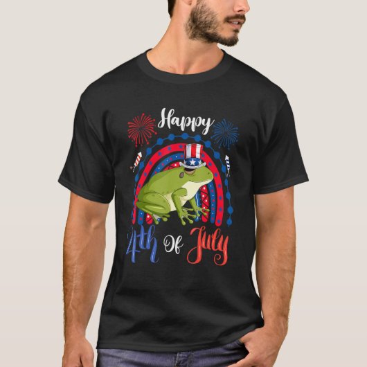 Happy 4th Of July Frog Sunglasses American Flag Fi Tシャツ (正面)
