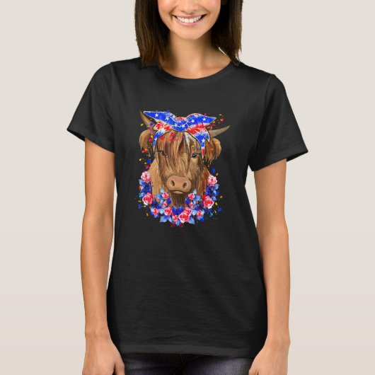 Happy 4th Of July Long Haired Calf USA Patriotic C Tシャツ (正面)