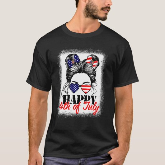 Happy 4th Of July Messy Bun Girls Patriotic Indepe Tシャツ (正面)