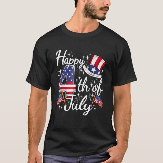 Happy 4th Of July Patriotic American Flag USA Men  Tシャツ (正面)