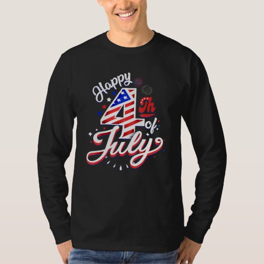 Happy 4th Of July Patriotic American US Flag 4th O Tシャツ (正面)