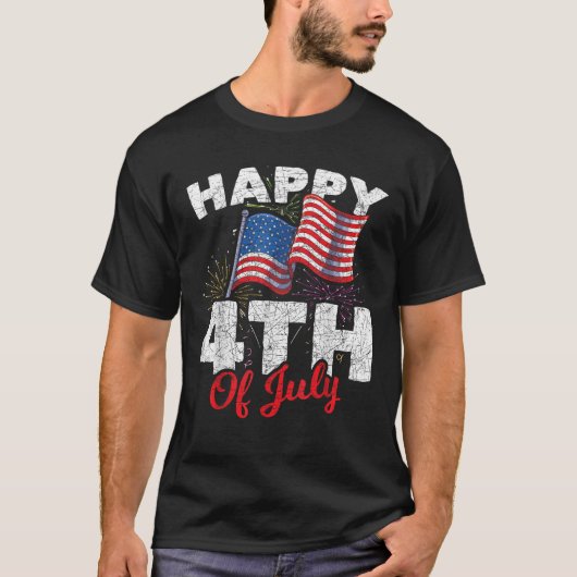 Happy 4th Of July Patriotic American US Flag 4th O Tシャツ (正面)