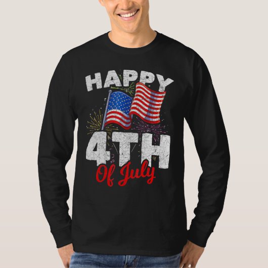 Happy 4th Of July Patriotic American US Flag 4th O Tシャツ (正面)