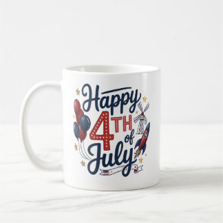 Happy 4th of July Patriotic Rocket & Stars コーヒーマグカップ