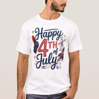 Happy 4th of July Patriotic Rocket & Stars Tシャツ