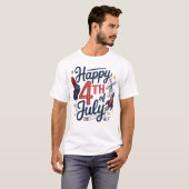 Happy 4th of July Patriotic Rocket & Stars Tシャツ (正面フル)