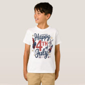 Happy 4th of July Patriotic Rocket & Stars Tシャツ (正面フル)