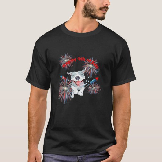 Happy 4Th Of July Pitbull Fireworks Tシャツ (正面)