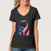 Happy 4th Of July Pug Wearing American Flag Pride Tシャツ (正面)
